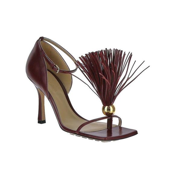 NWT Bottega Veneta Stretch Leather Tassel Accent Thong Sandals Cherry 40 / US 10 - Picture 1 of 8